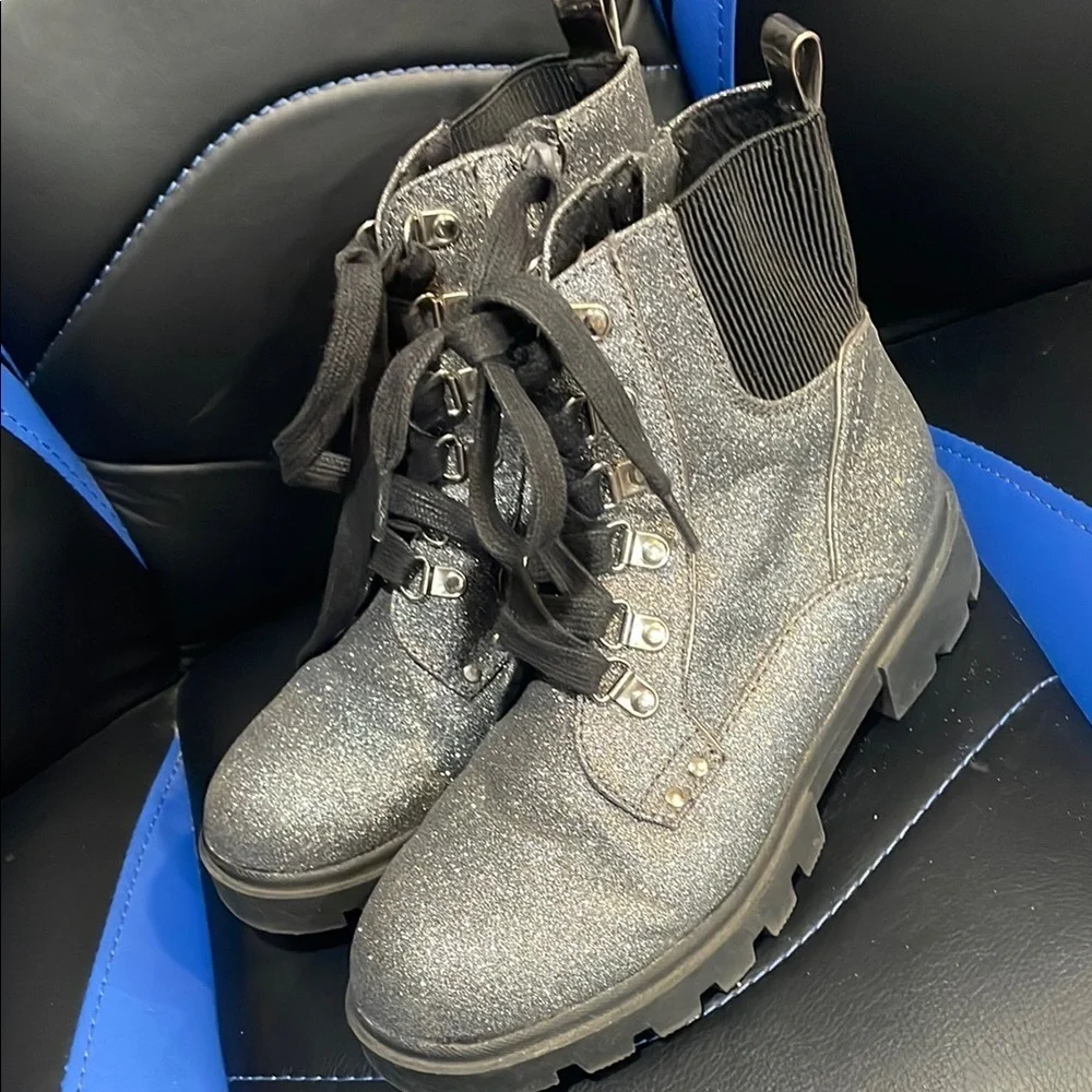 Sparkly Silver Lace-Up Boots